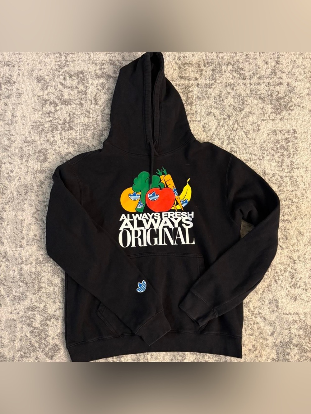 Men’s Large Adidas Always Fresh Always Original Veggie Graphic Black Hoodie